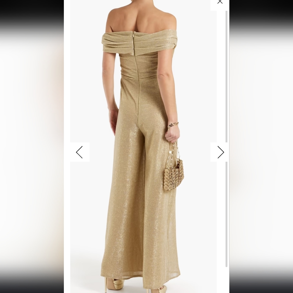 Talbot Runhof Off-The-Shoulder Gathered Metallic Voile Wide-Leg Jumpsuit… - Picture 6 of 16